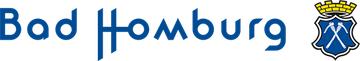 Logo von Bad Homburg mit Text und blauem Schild.