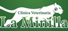 Logo de Cl&iacute;nica Veterinaria La Minilla en verde y blanco, con silueta de perro y gato.