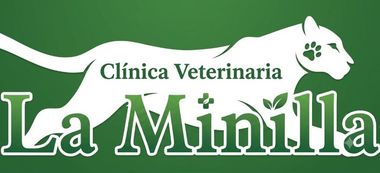 Logo de Cl&iacute;nica Veterinaria La Minilla en verde y blanco, con silueta de perro y gato.