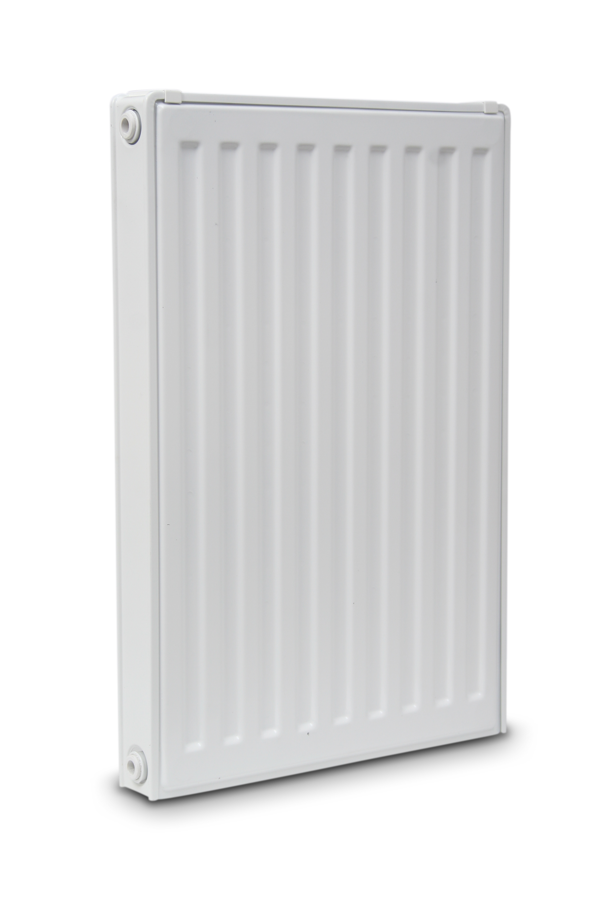 Radiateur vertical blanc à nervures verticales.