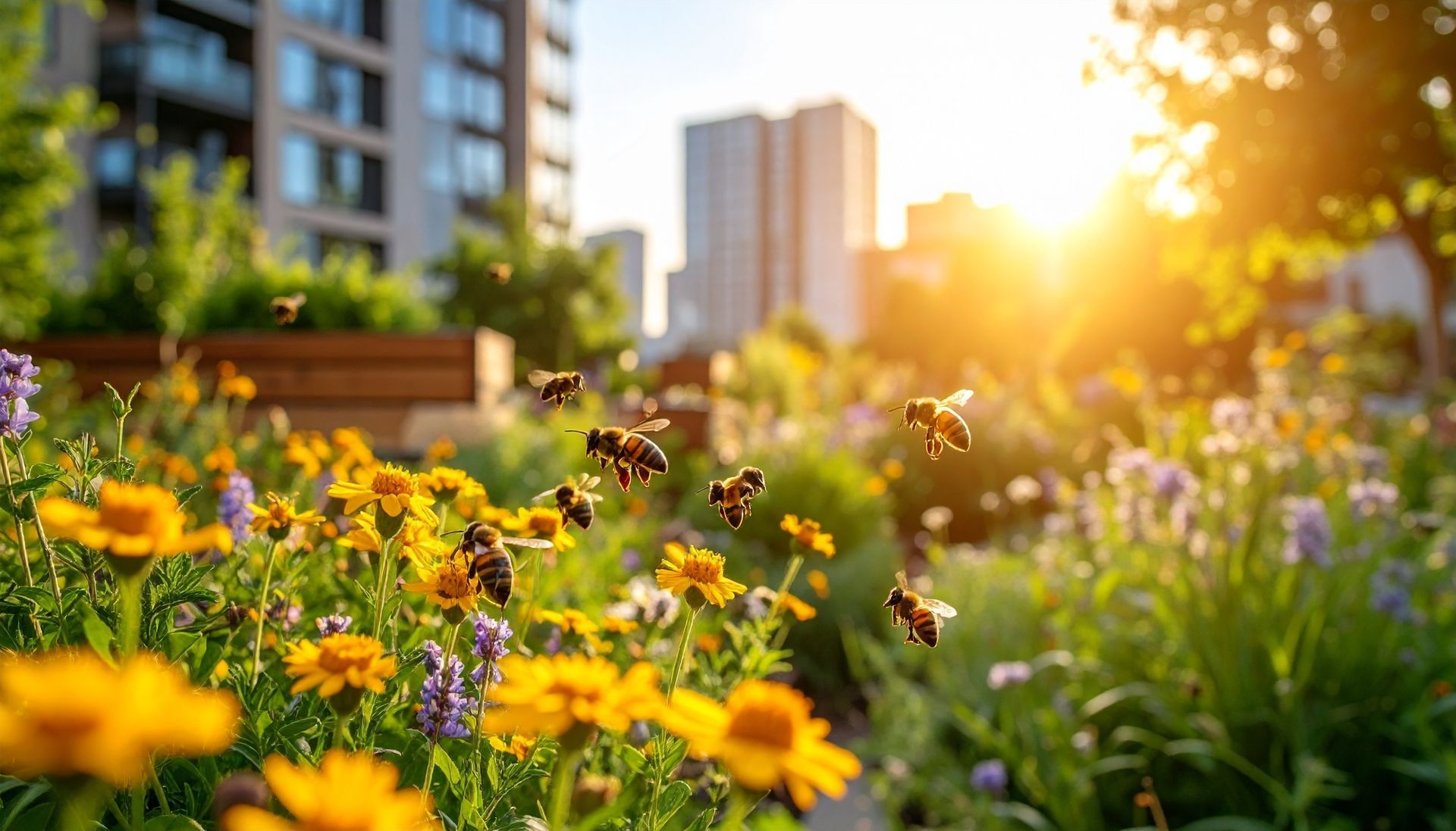 Abeilles qui volent au dessus des fleurs