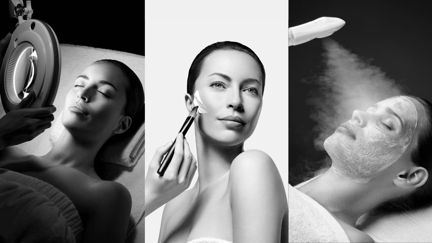 Femme recevant un soin du visage avec un masque appliqué, les yeux fermés.