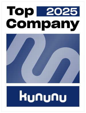 Kununu-Abzeichen „Top Company 2025“ in Blau und Weiß