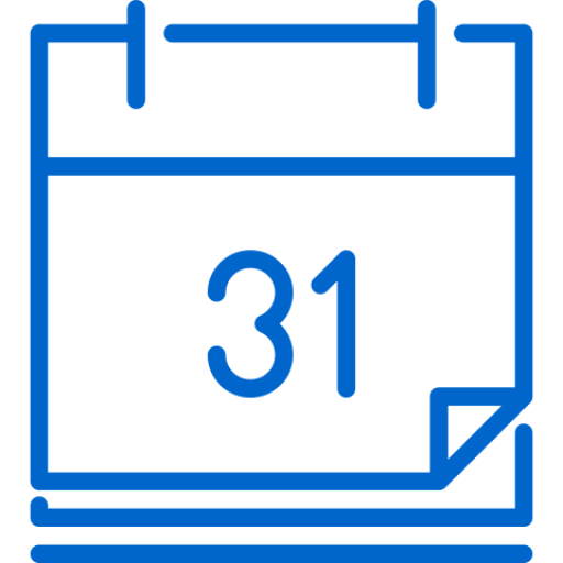 Icône de calendrier bleue avec le chiffre 31 sur fond blanc
