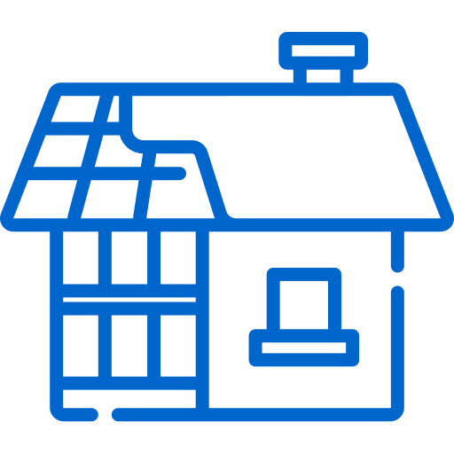 Icône bleue représentant une maison avec des panneaux solaires sur le toit