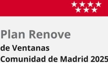 A red and white sign that says plan renove de ventanas comunidad de madrid 2025