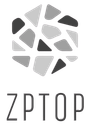 Logo de ZPTOP : Mosaïque hexagonale avec des carreaux en niveaux de gris au-dessus du texte « ZPTOP ».