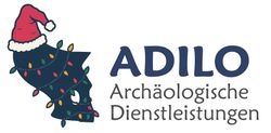 Logo for ADILO, featuring a dark blue skull-like shape and text