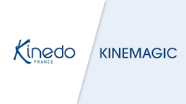 Logos de Kinedo France et KINEMAGIC sur fond blanc et bleu clair
