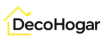 Logotipo con la palabra “DecoHogar” junto al contorno de una casa de color amarillo.