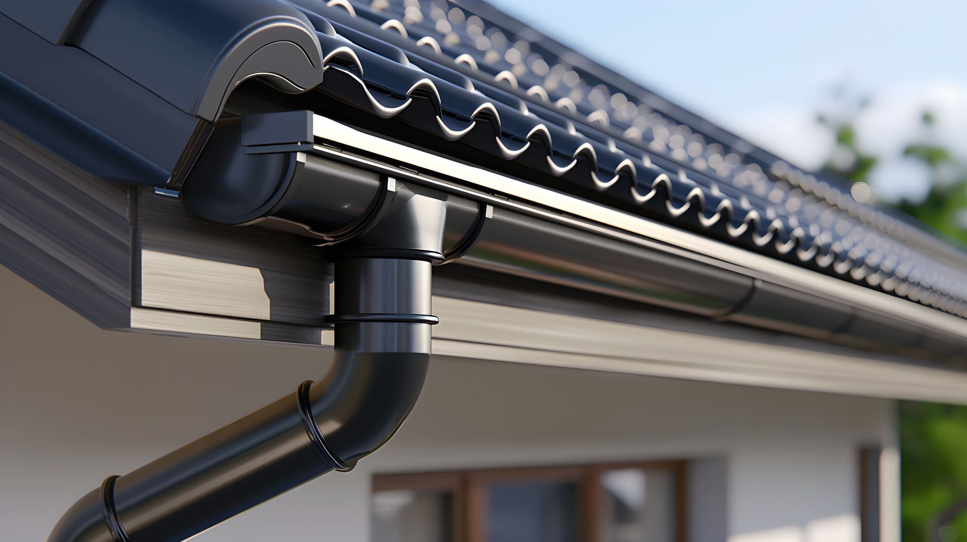 Une gouttière et une descente de gouttière installées