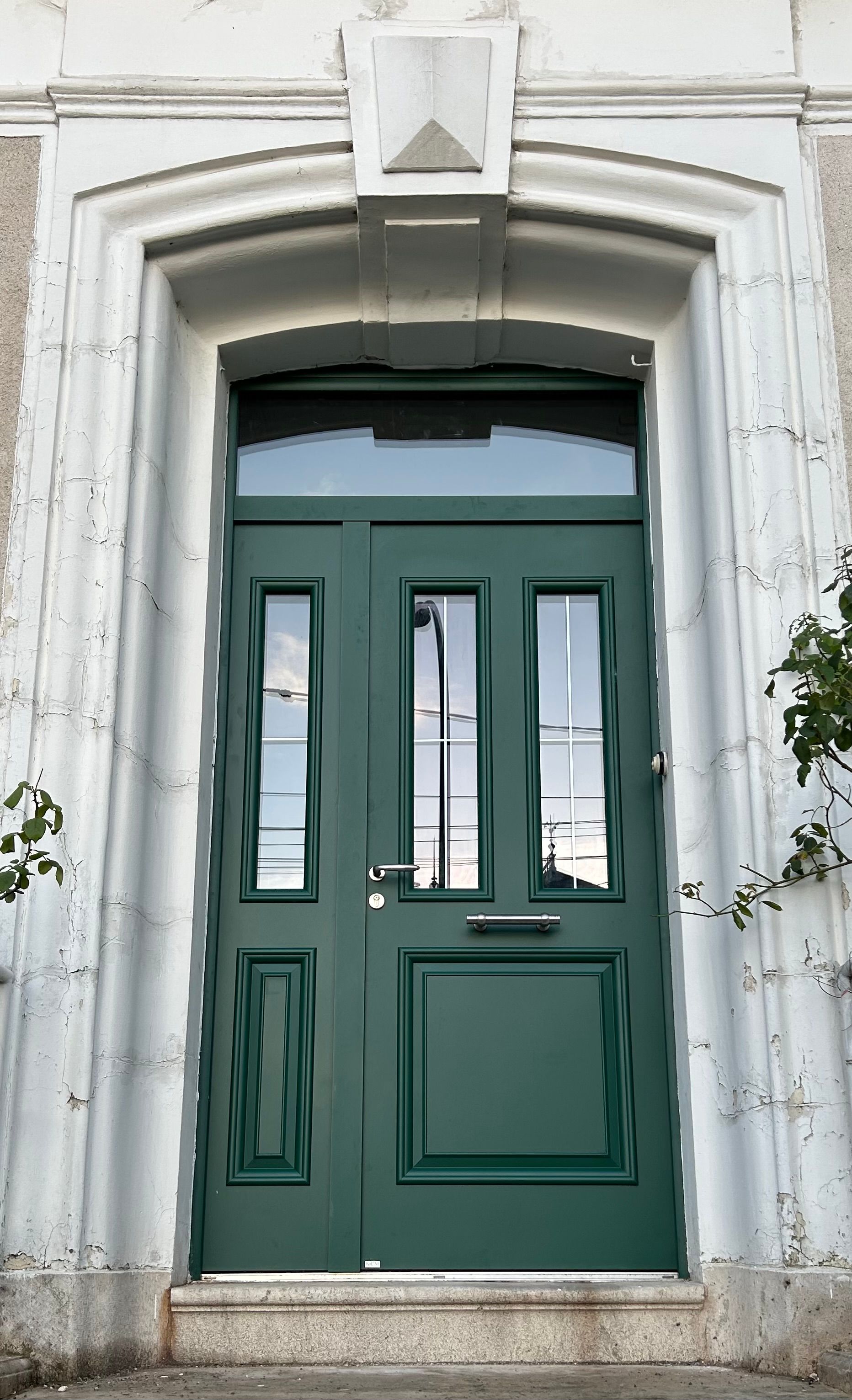 Porte d'entrée: mixte (aluminium  extérieur et chêne intérieur)
