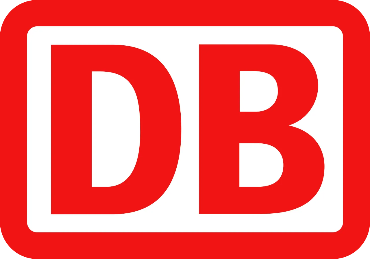 Ein rot-weißes DB-Logo auf weißem Hintergrund.