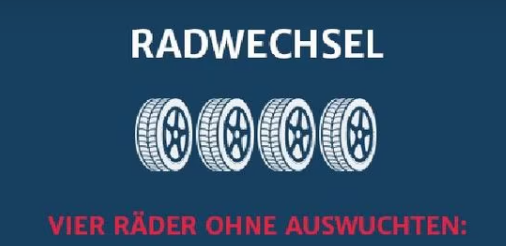 A blue sign that says radwechsel vier räder ohne auswuchten