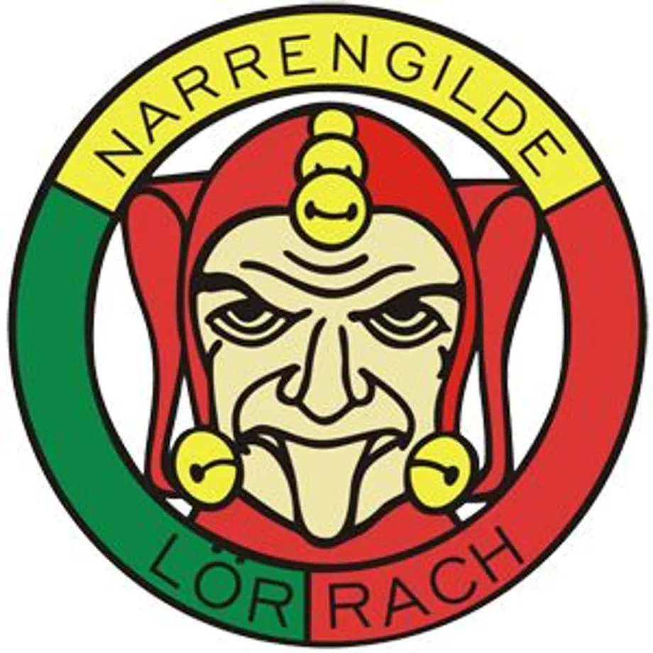 Ein Logo für die Narrengilde Lörrach mit einem Clowngesicht