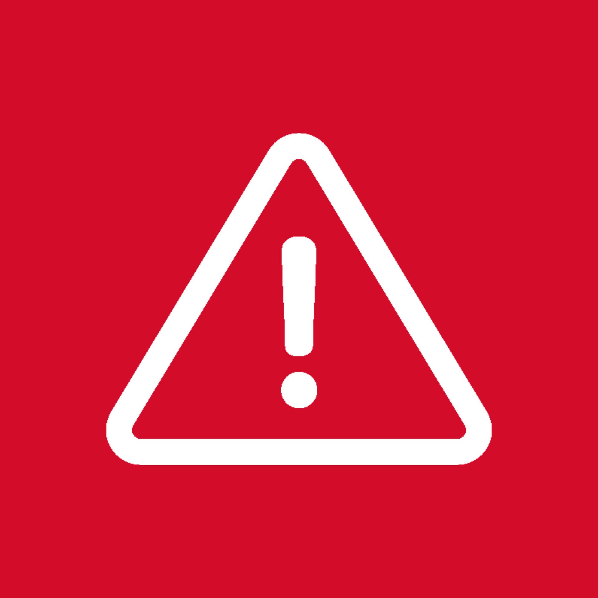 Ein weißes Dreieck mit einem Ausrufezeichen darin auf rotem Hintergrund.