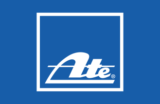 Das ate-Logo befindet sich auf blauem Hintergrund