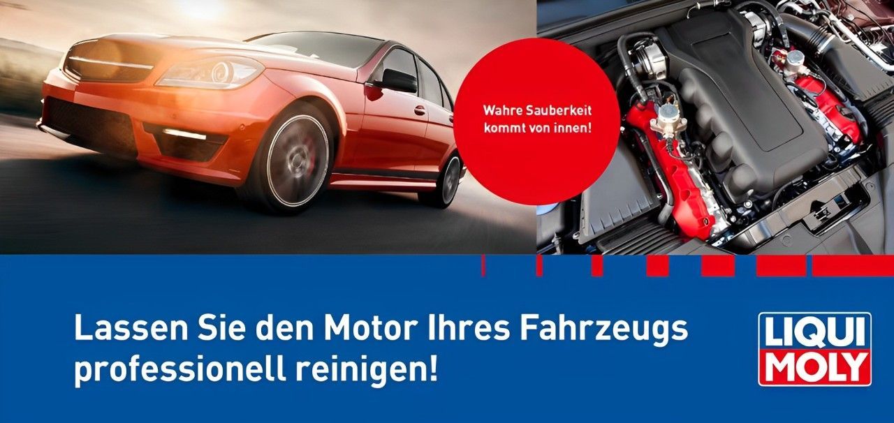 Eine Werbung für Liqui Moly zeigt ein rotes Auto