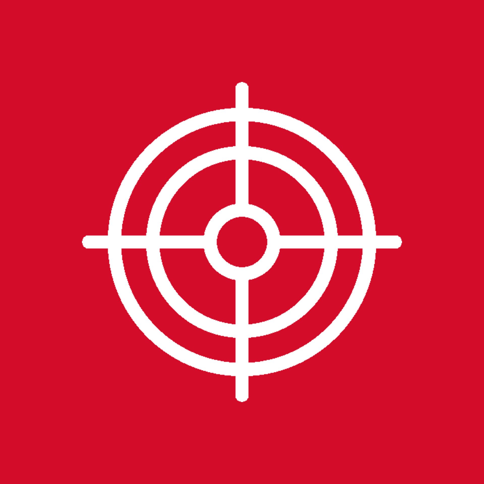 Ein weißes Zielsymbol auf rotem Hintergrund.