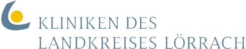 A blue and yellow logo for kliniken des landkreises lorrach