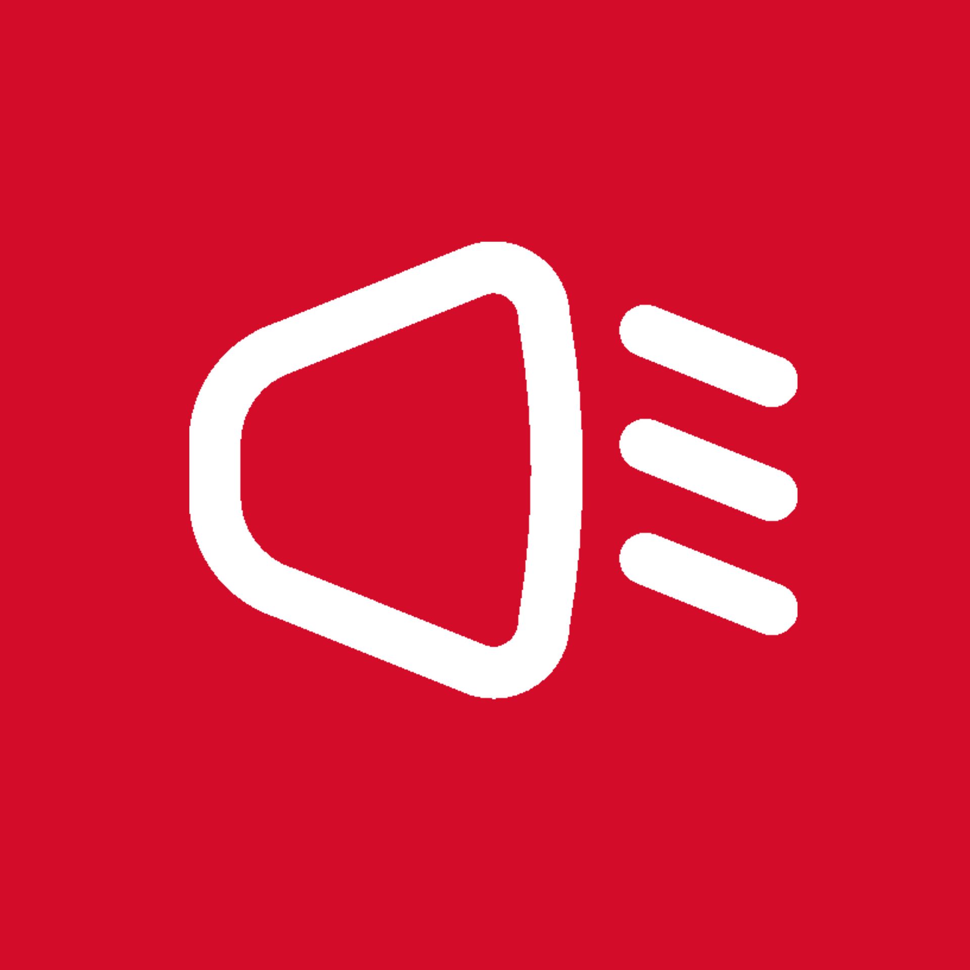 Ein weißes Scheinwerfersymbol auf rotem Hintergrund.