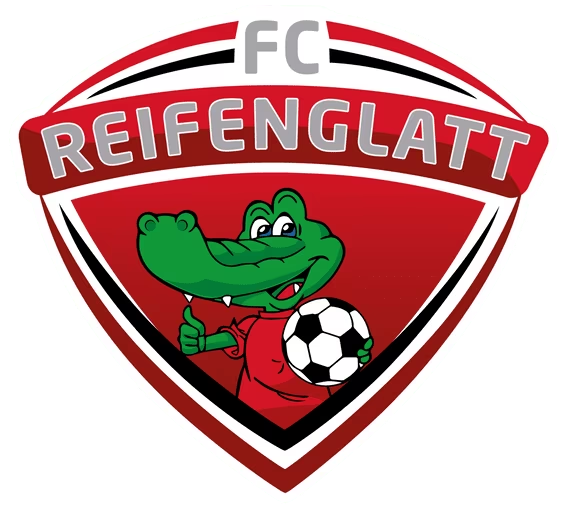 Ein Logo für den FC Reifenglatt mit einem Krokodil, das einen Fußball hält