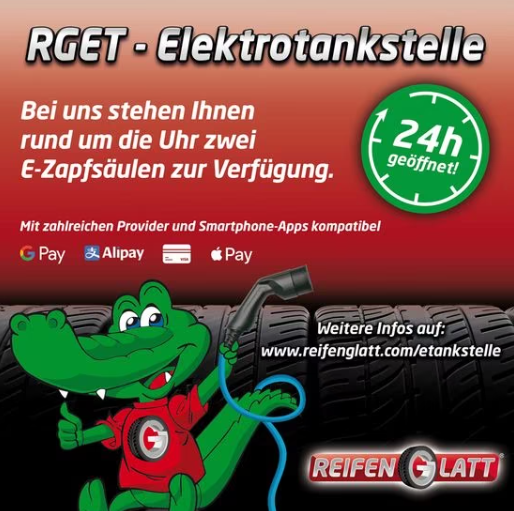 Eine Werbung für rget zeigt ein Krokodil, das einen Schlauch hält