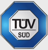 Ein blaues Schild mit der Aufschrift TÜV Süd