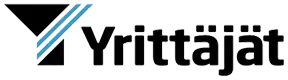 Yrittäjät-yrityksen logo. Logossa on musta Y-kirjain sinisillä raidoilla ja sana