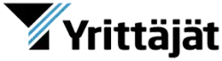 Yrittäjät-yrityksen logo. Logossa on musta Y-kirjain sinisillä raidoilla ja sana