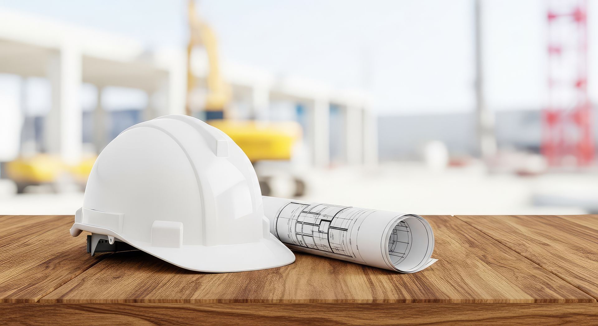 Due supervisori di un cantiere edile, con indosso i caschi di sicurezza, osservano un cantiere in corso, con altri operai sullo sfondo.