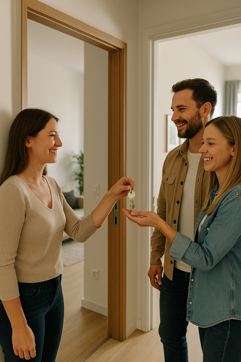 Une photo de check-in ou d’une remise de clés symbolique