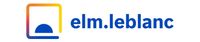 Le logo elm.leblanc, composé d'un demi-cercle bleu inscrit dans un cadre carré dégradé jaune-bleu.