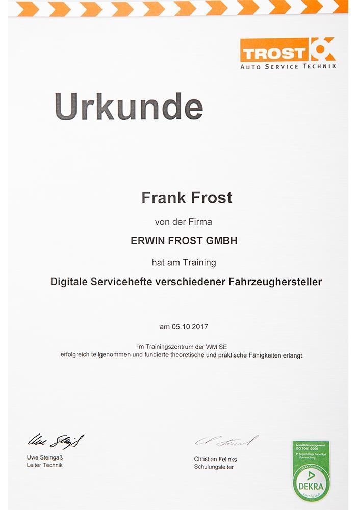 Ein Zertifikat für Frank Frost