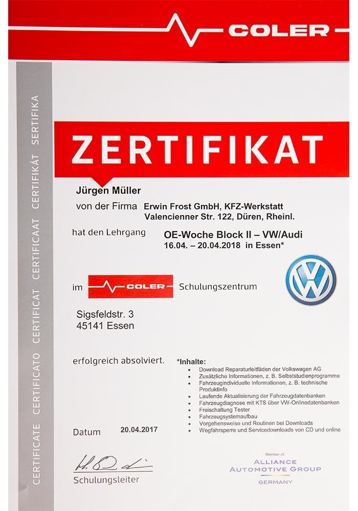Ein rot-weißes Zertifikat mit der Aufschrift „Zertifikat“