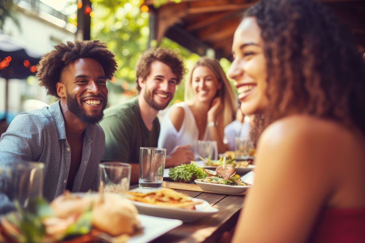 Groupe de personnes assises à une table de restaurant