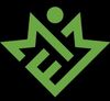 Logotipo verde con letras estilizadas "EM" y un c&iacute;rculo en la parte superior, sobre un fondo negro.