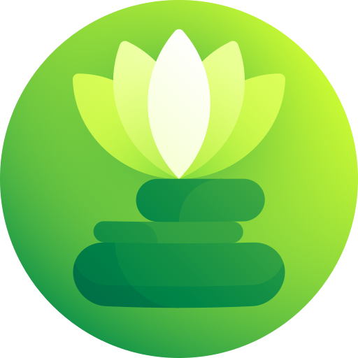 Eine Lotusblume sitzt auf einem Steinhaufen in einem grünen Kreis.