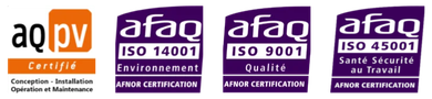 Certifications : AQPV, AFAQ ISO 14001, AFAQ ISO 9001 et AFAQ ISO 45001.