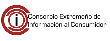Logo of Consorcio Extremeño de Información al Consumidor (Consumer Information Consortium of Extremadura). Red and black colors.