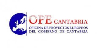 Logotipo de OPE Cantabria, que muestra un globo terráqueo azul con Europa, el texto 