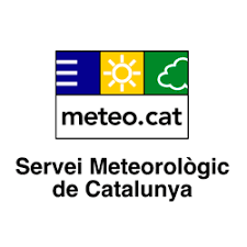 Logotipo del Servei Meteorològic de Catalunya, con una barra azul, amarilla y verde con símbolos meteorológicos.