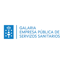 Logotipo de los Servicios Públicos de Salud de Galicia: icono azul con corona, cruz y texto 