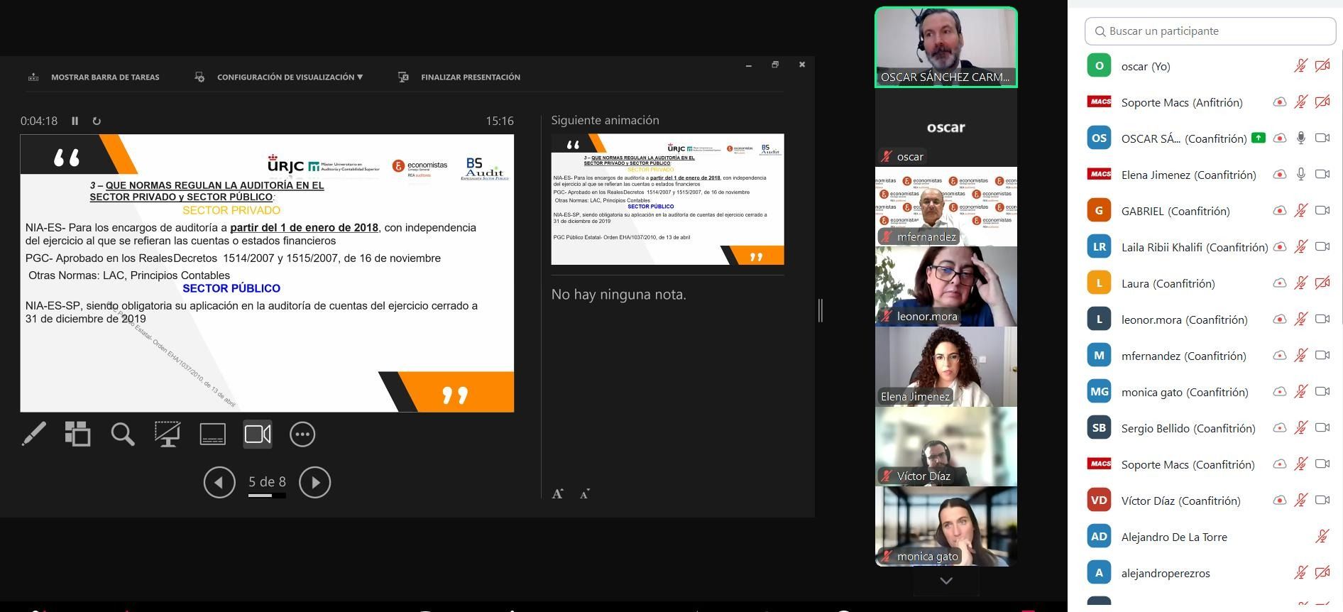 Una reunión virtual con presentación compartida y participantes por videollamada.