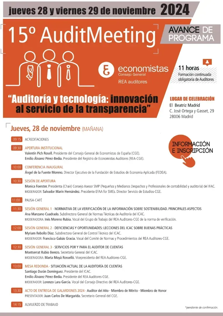 Cartel para la 15ª Reunión de Auditoría que se celebrará los días 28 y 29 de noviembre de 2024, con el tema 