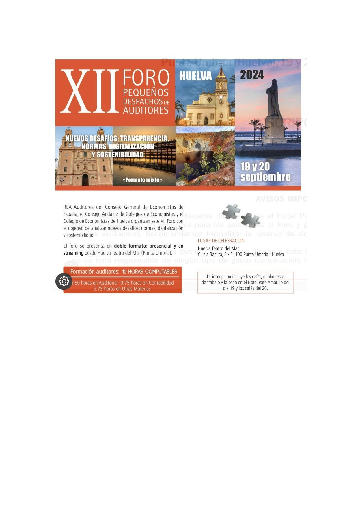 XII Foro de Municipios en Almería 2024. Collage de cuatro fotos. Se muestran edificios y una estatua. Texto superpuesto sobre fondo blanco.