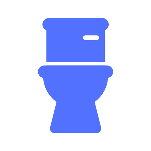 Un icono de inodoro azul sobre un fondo blanco.