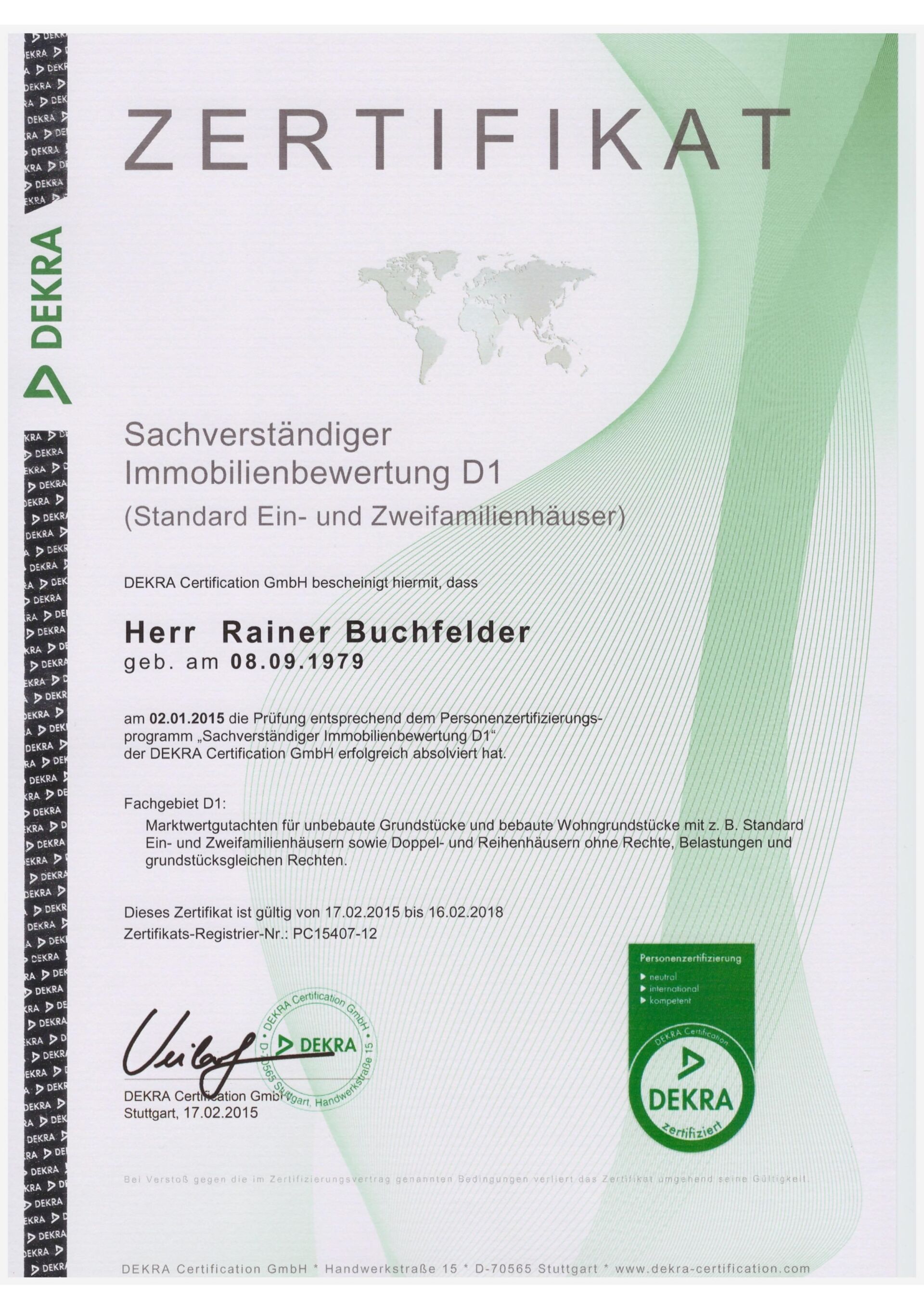 DEKRA Zertifikat