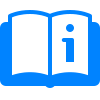Un icono azul de un libro abierto con la letra i en él.