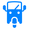 Un icono azul de un autobús con un volante y un limpiaparabrisas.